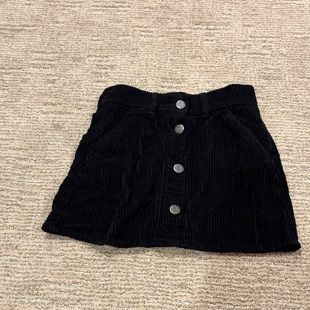 Girls Black Corduroy Button-Up Skirt